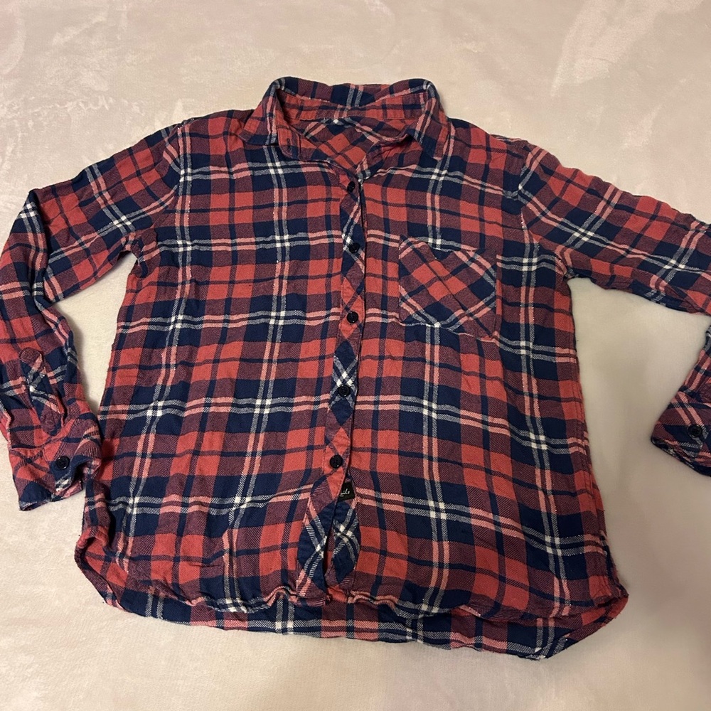 Pink and Blue Plaid Button-Up Flannel